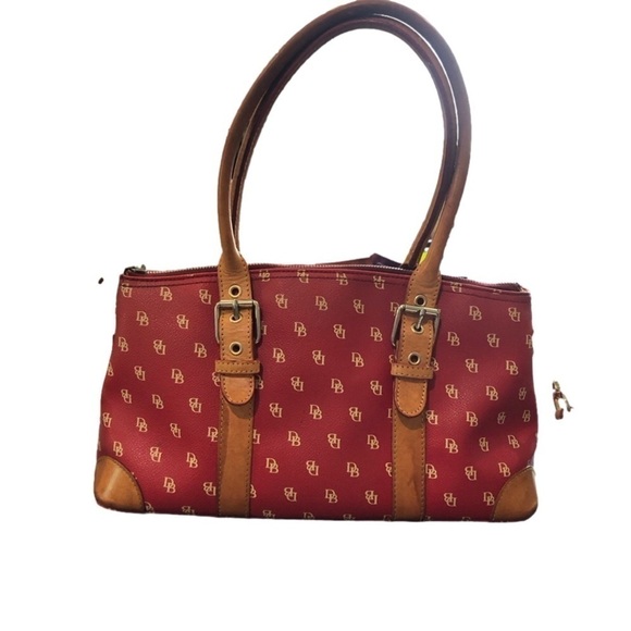 DOONEY & Bourke red leather satchel with DB logo detachable shoulder strap - Picture 1 of 14